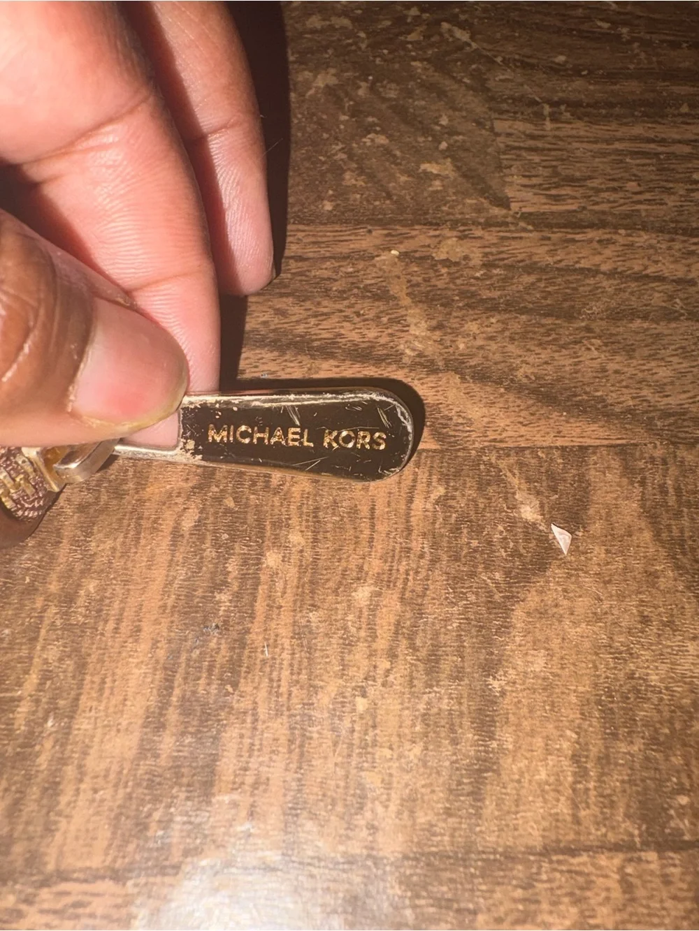 Michael Kors Tan and Brown MK Signature Zip Wallet with Gold Plate